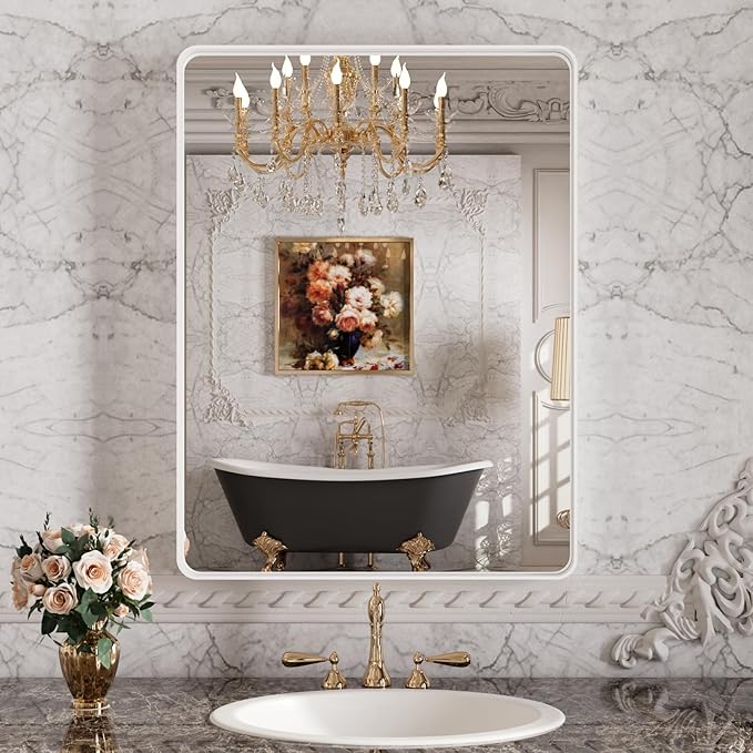 24x30 Inch LED Bathroom Mirror with Black Frame, Backlit and Front Lighted Bathroom Mirrors