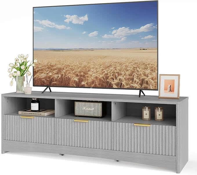 TV Stand for 50-65" TV, Fluted Modern TV Stand Entertainment Center