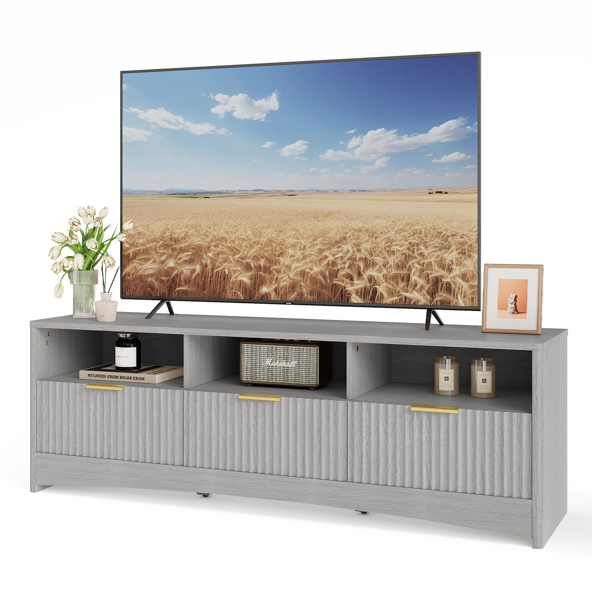 TV Stand for 50-65" TV, Fluted Modern TV Stand Entertainment Center