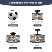 Pevfah Crystal Black Ceiling Light, Modern Semi Flush Mount Ceiling Lighting Fixture, Round Hallway Lighting Fixtures Chandelier for Kitchen Entryway Bedroom Dining Room, 3-Light, 12.2 Inch