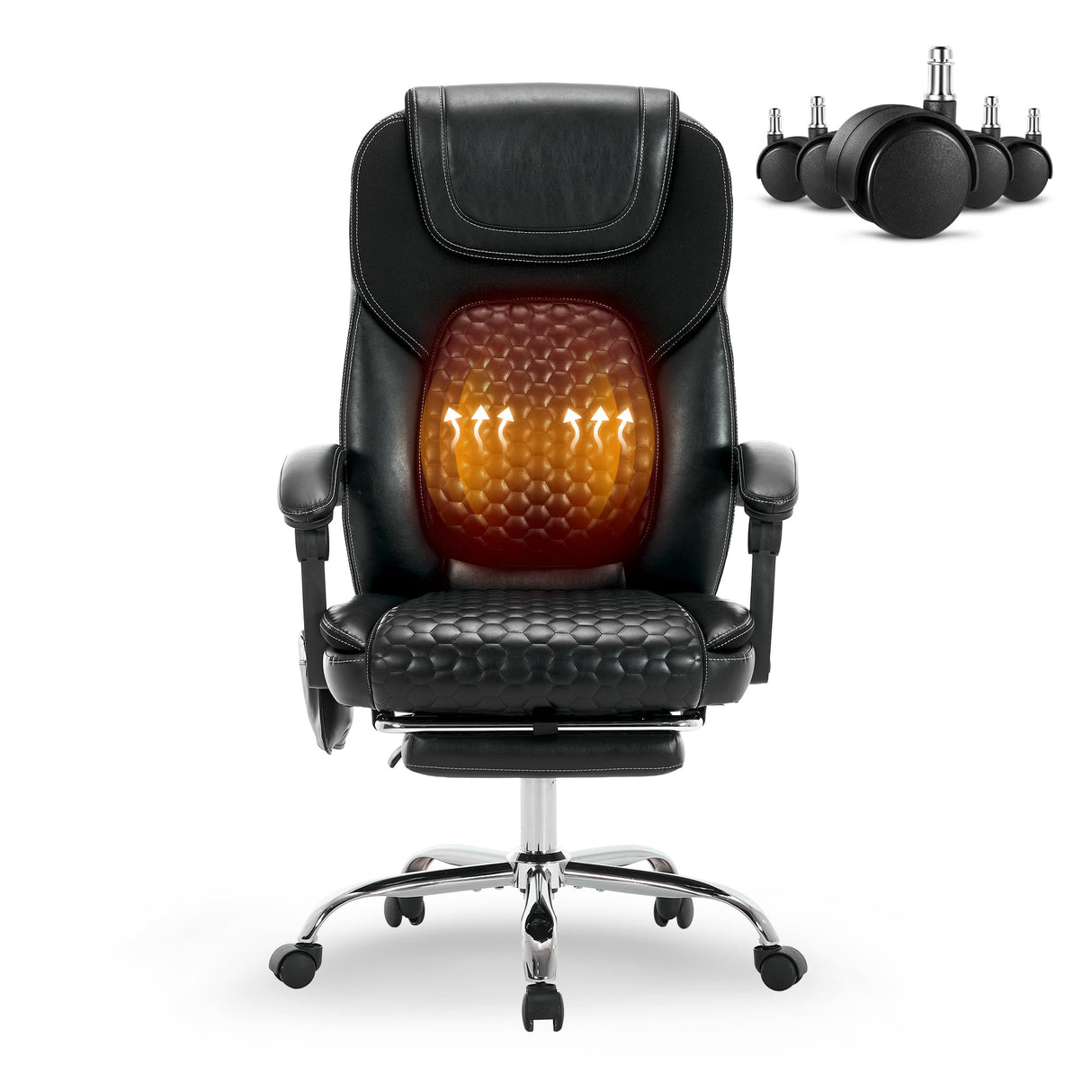 Executive Office Chair with Massage, Heat & Footrest - Ergonomic High-Back Recliner