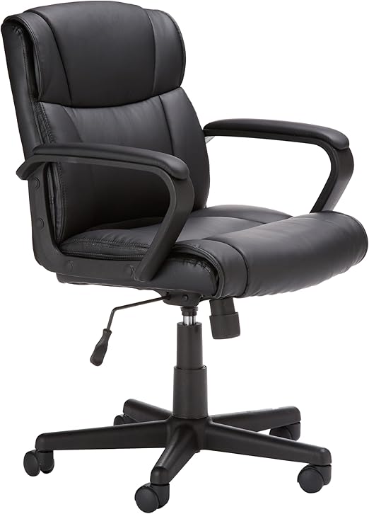 Mid-Back Office Task Chair with Padded Armrests - Dark Brown Faux Leather