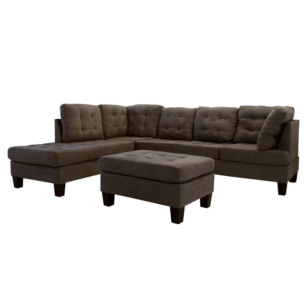 LLC 3 Piece Modern Tufted Micro Suede L Shaped Sectional Sofa Couch