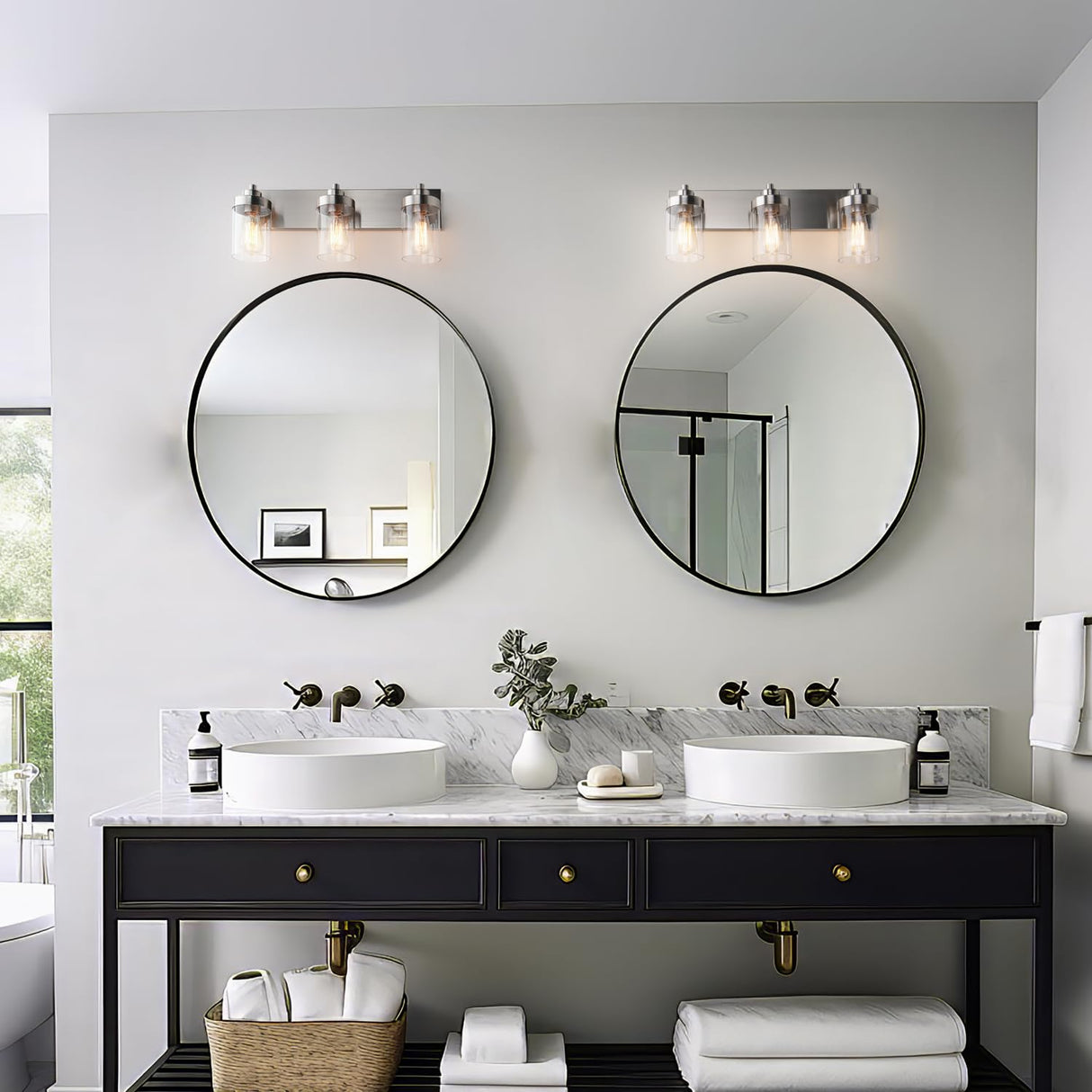 22" 3-Light Modern Bathroom Vanity Light with Clear Glass Shades Brushed Nickel Vanity Lighting