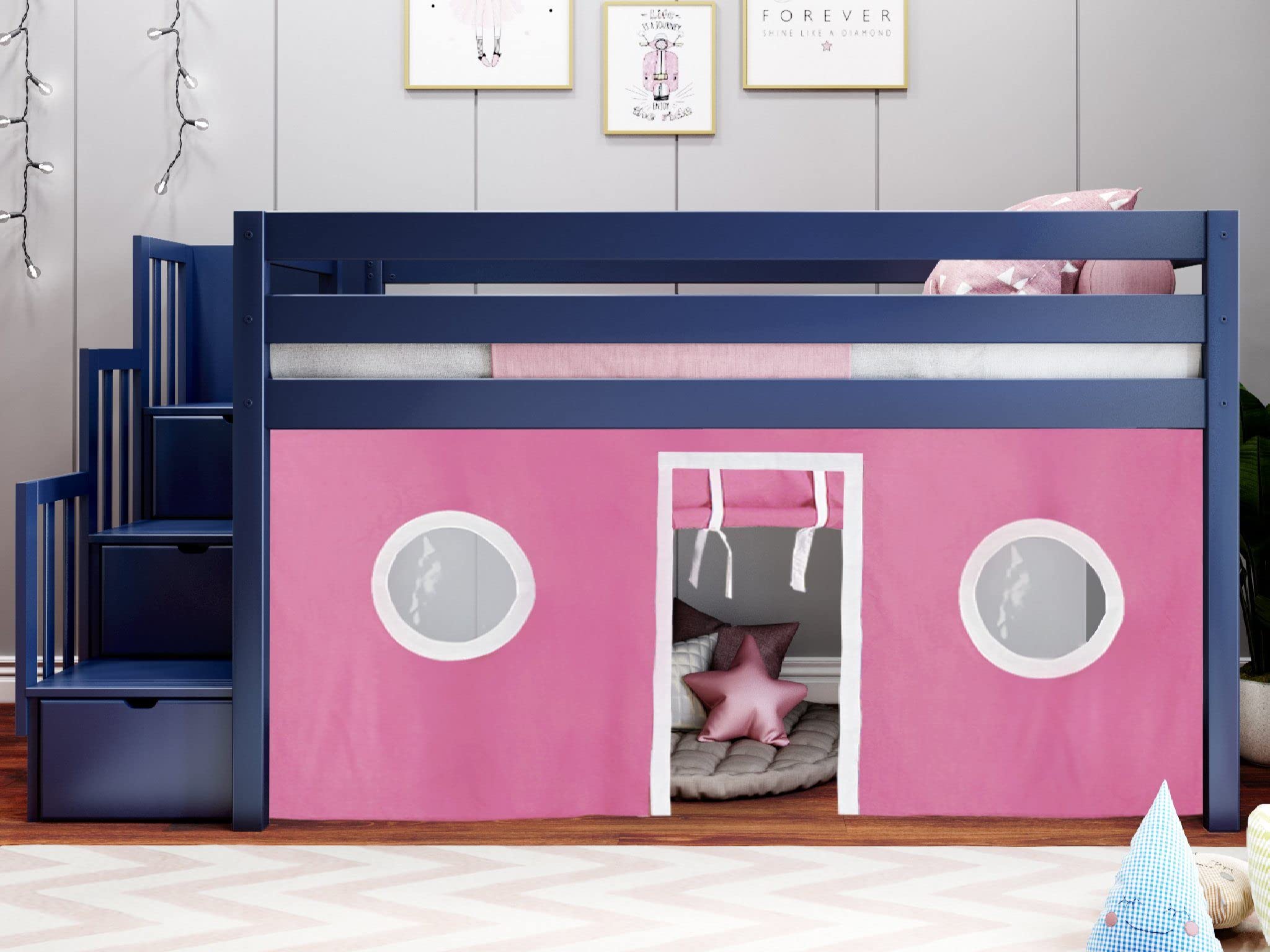 Contemporary Low Loft Twin Bed with a 3 Drawer Stairway