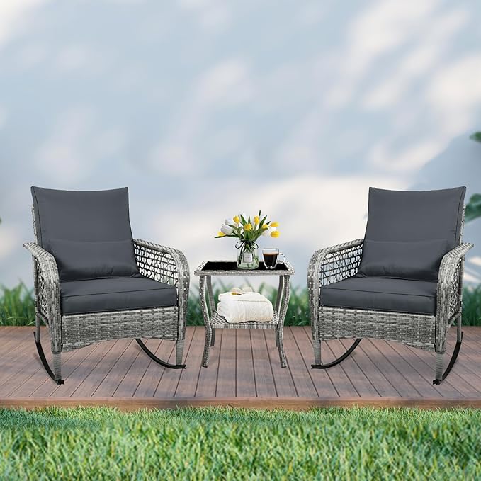 3-Piece Patio Furniture Set,Outdoor Rocking Chairs Set of 2, Patio Conversation Set