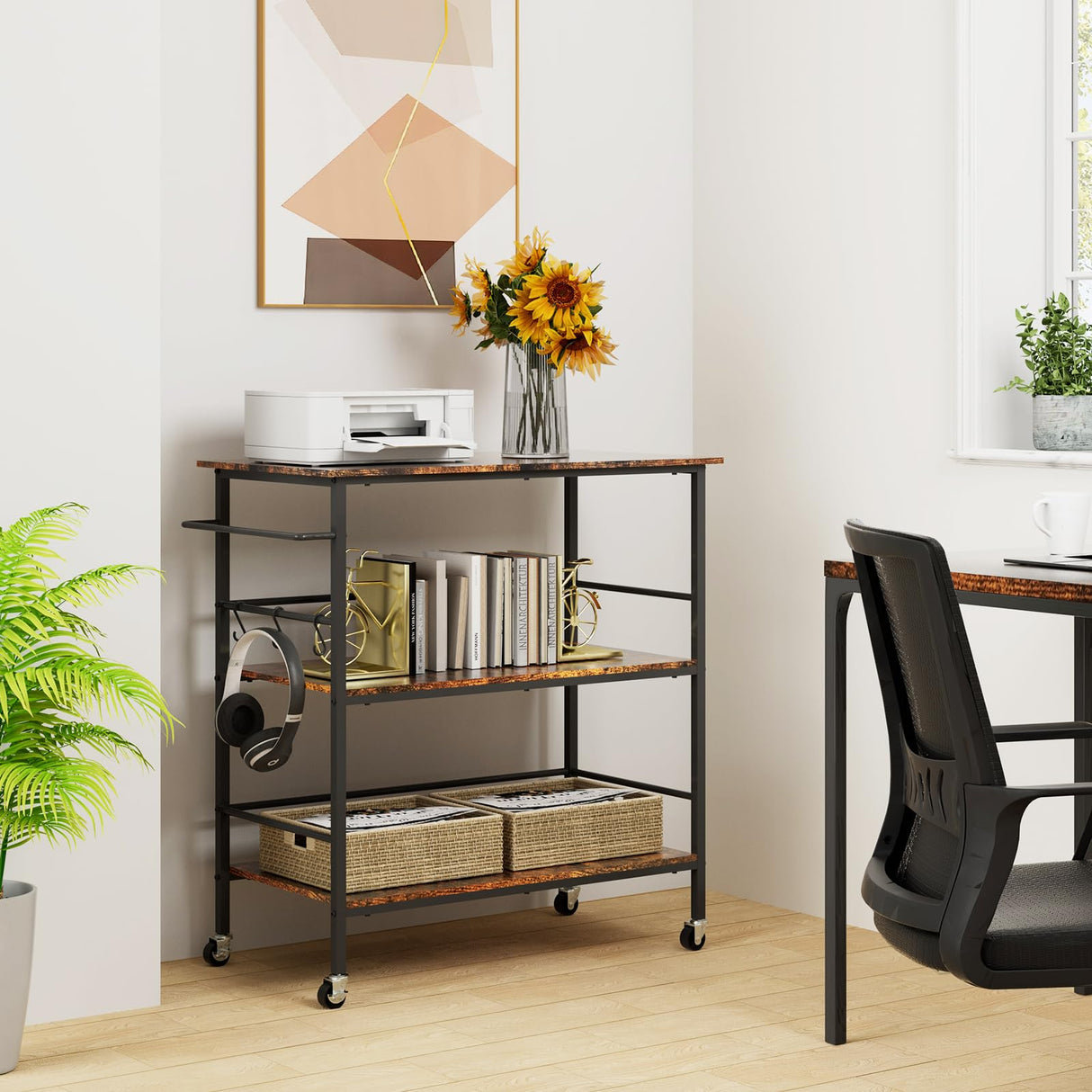 Kitchen Island on Wheels with 3 Shelves, Rolling Utility Trolley Cart