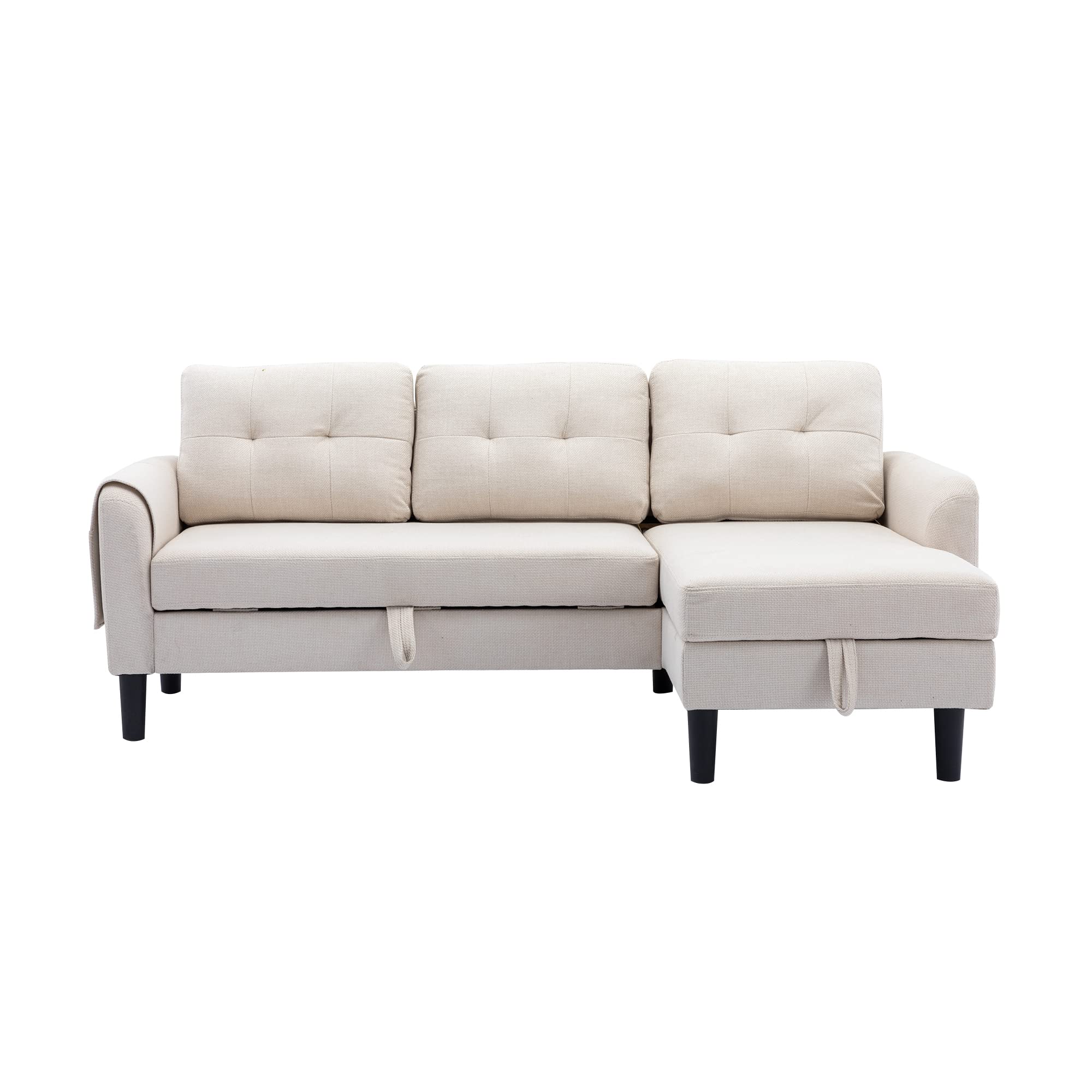 Sofa Bed with Reversible Chaise Longue, Beige Modern L-Shaped Couch