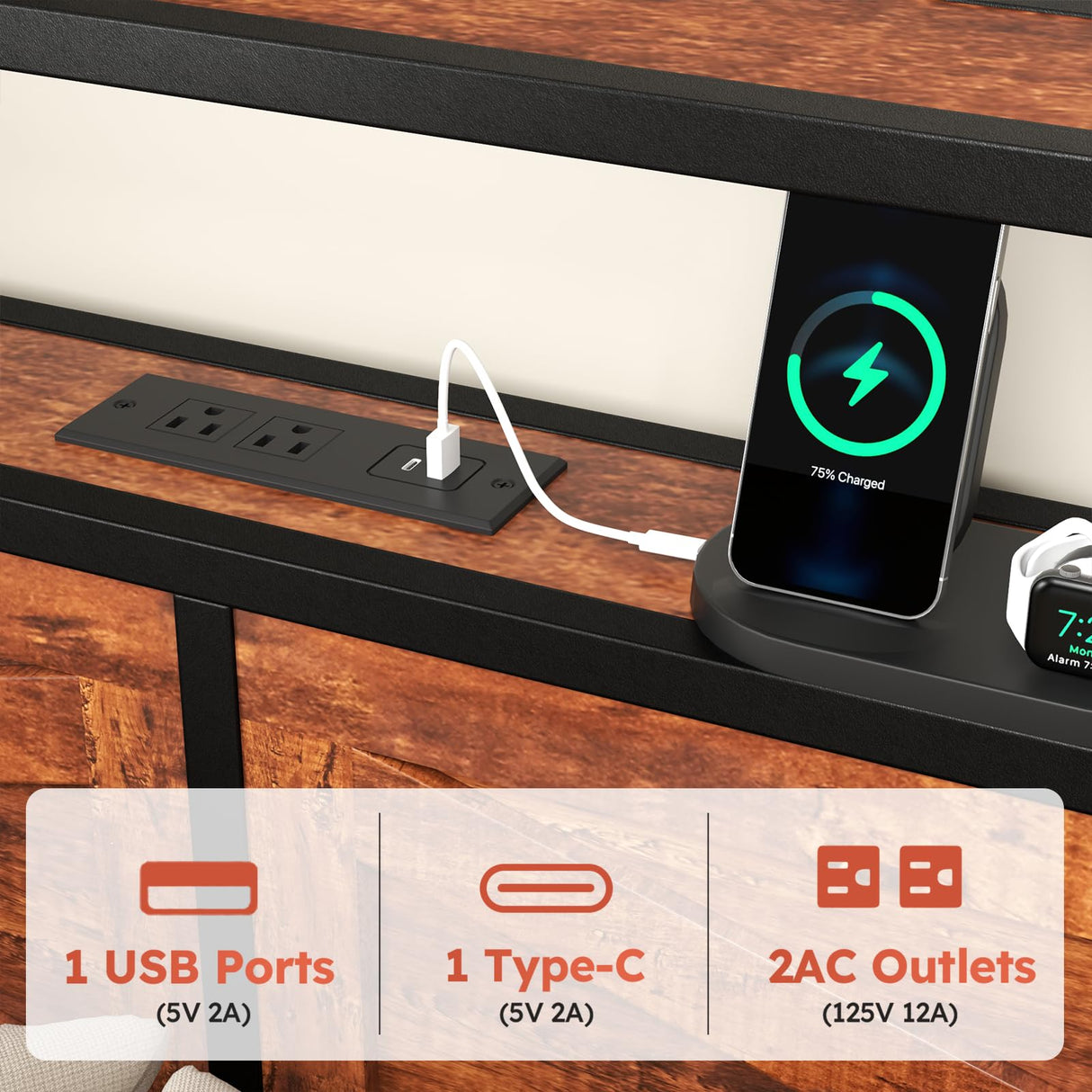 Queen Size Bed Frame with 12 Storage Drawers and LED Headboard