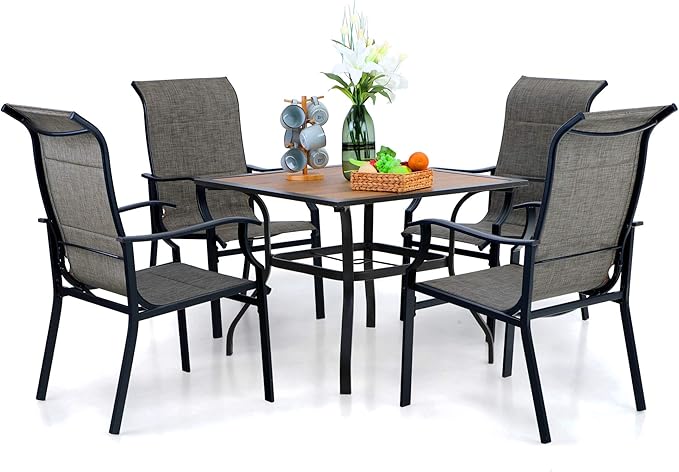5 Piece Outdoor Round Dining Table Set for 4, 42” Metal Dining Table