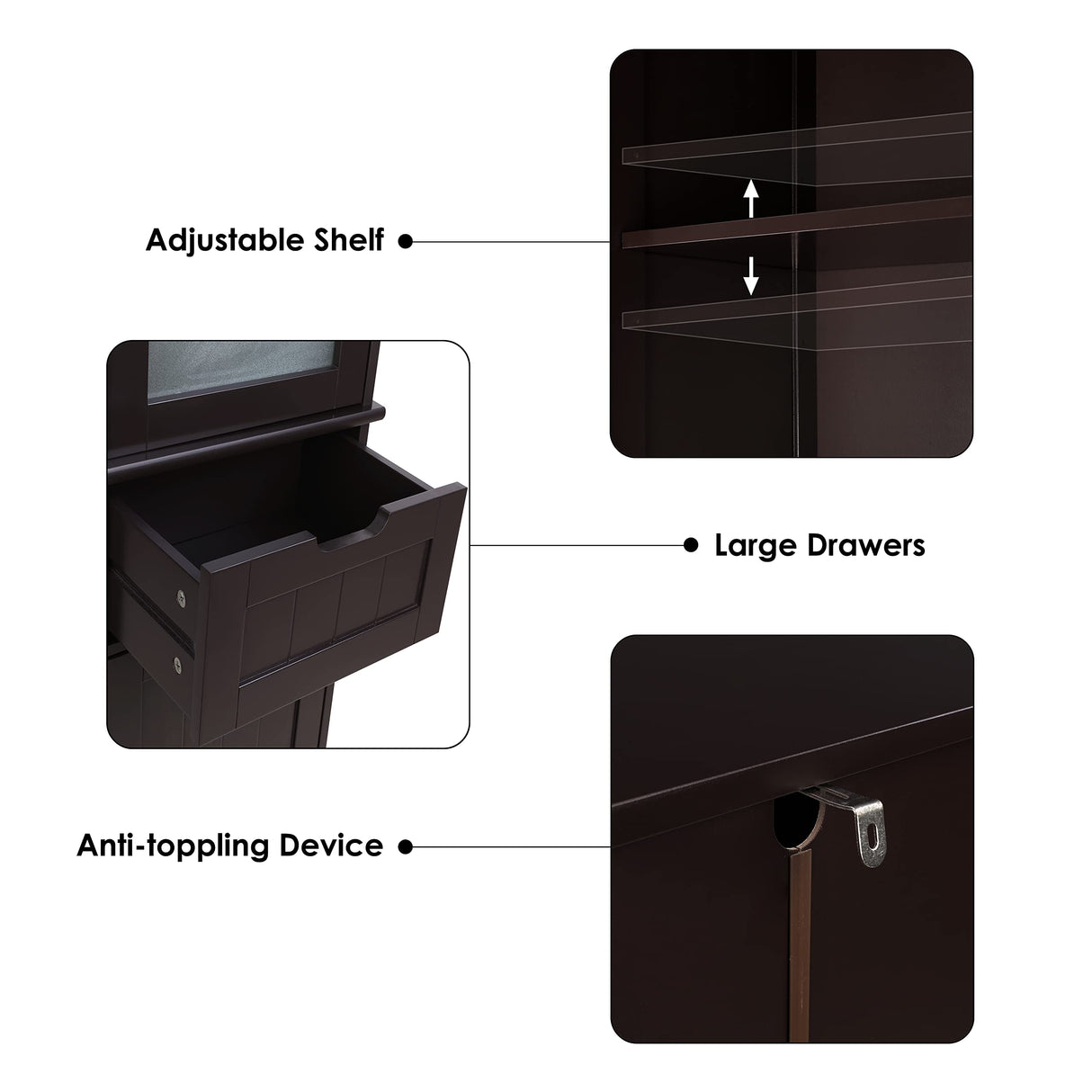 Bathroom Cabinet, Storage Cabinet with 2 Door & 1 Drawer, Floor Freestanding Cabinet with Adjustable Shelves,