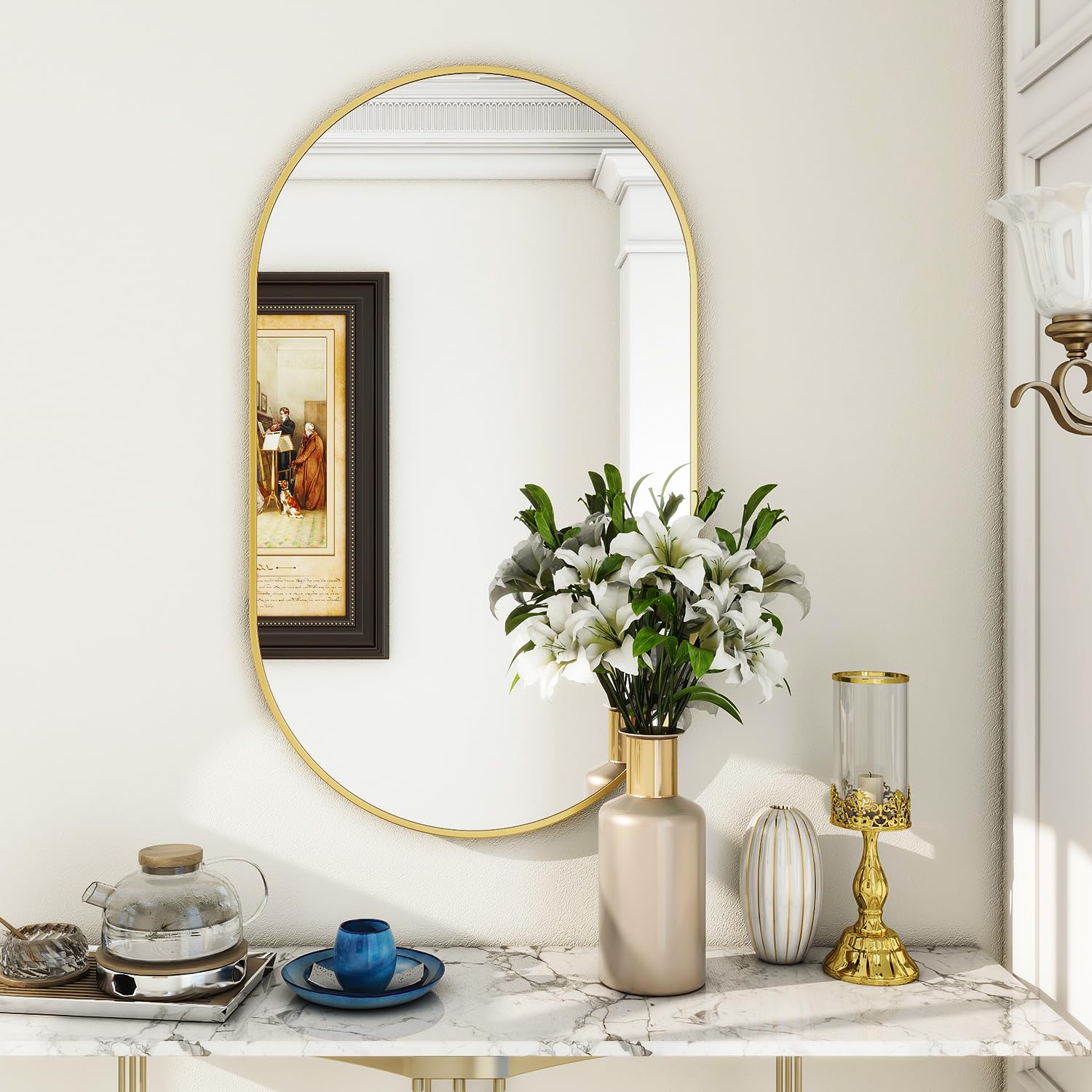 Mirror,Oval Bathroom Mirror, Gold Vanity Wall Mirror