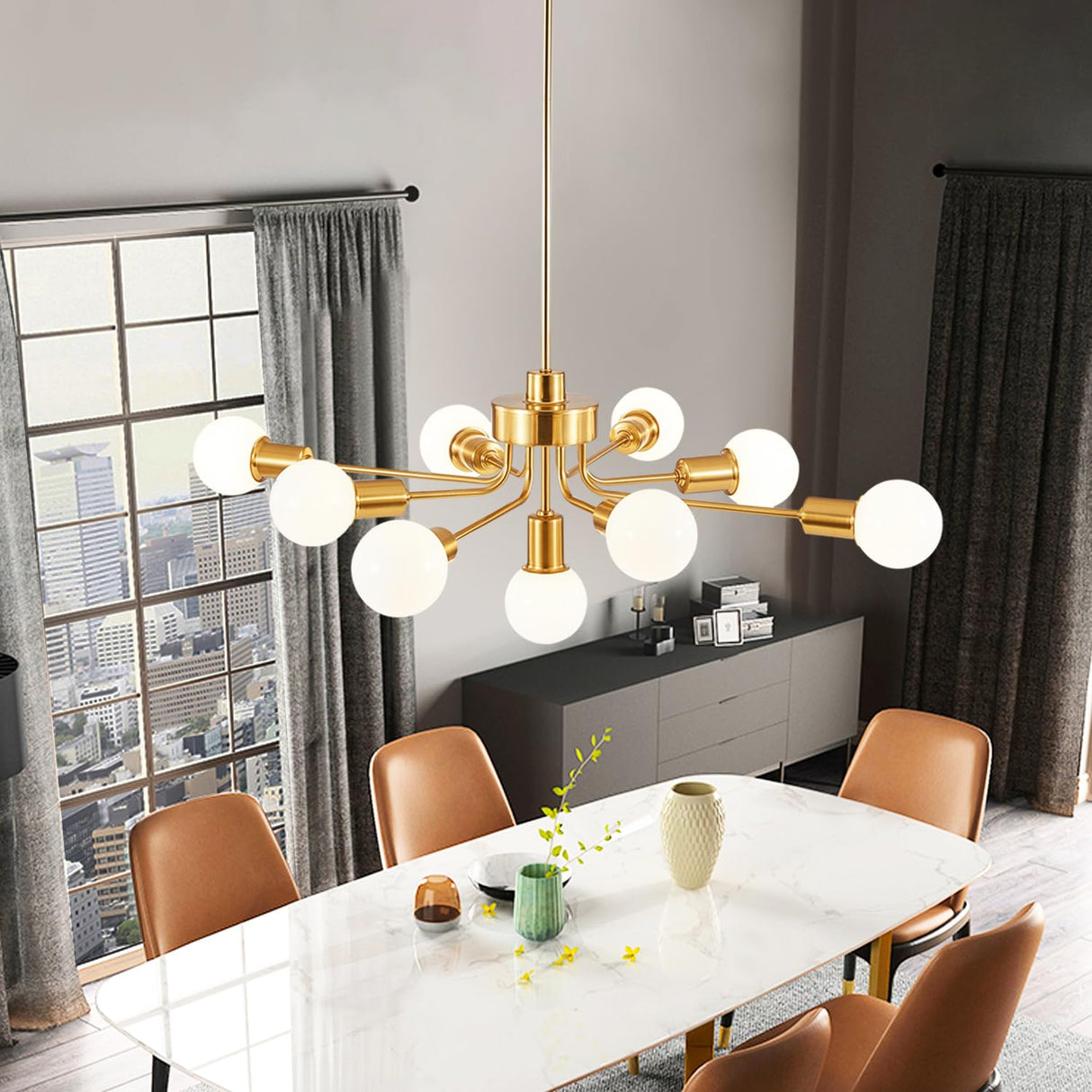 9 lights Gold chandelier,high ceiling chandelier dining room,sputnik dining room