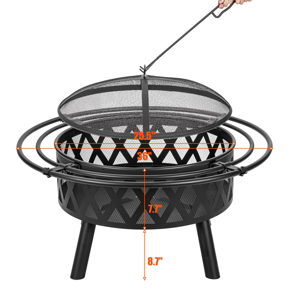 36 Inch Wood Burning Fire Pit with 2 Loops, Outdoor Fire Pit