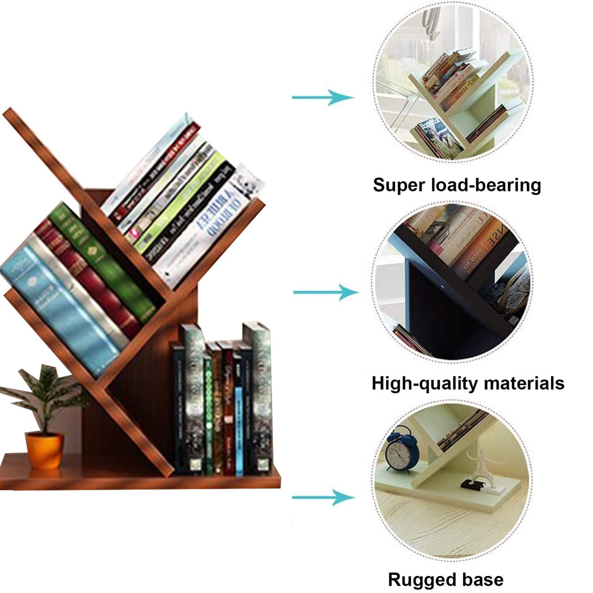 PAKMEZ Tree Shelf, Tree-Shaped Standing Shelf, Bookshelf Standing Shelf, Small Footprint and Large Capacity Multi-Layer Design, for Living Room, Bedroom, Study (Color : Wood)