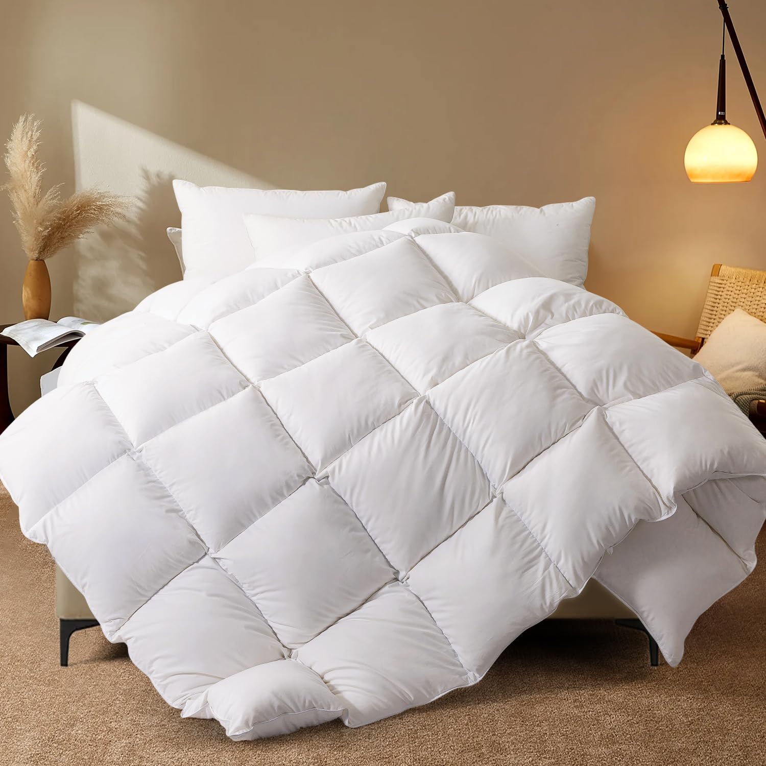 Feather Comforter,Filled with Feather and Down Fiber, White Twin Size All Season