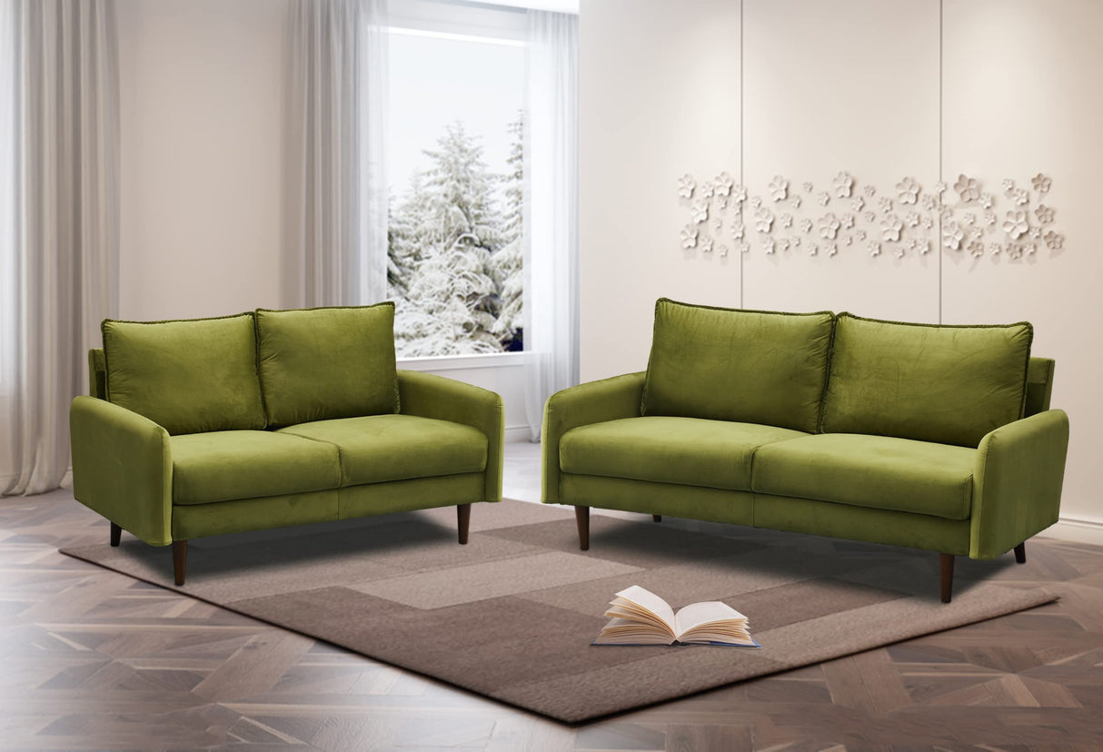 Velvet Loveseat Mid-Century Modern Sofa Tufted Couch with Wooden Legs for Living Room