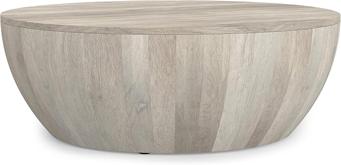 Elmbrook Solid Mango Wood Modern Industrial 34 Inch Wide Drum Coffee Table in Natural