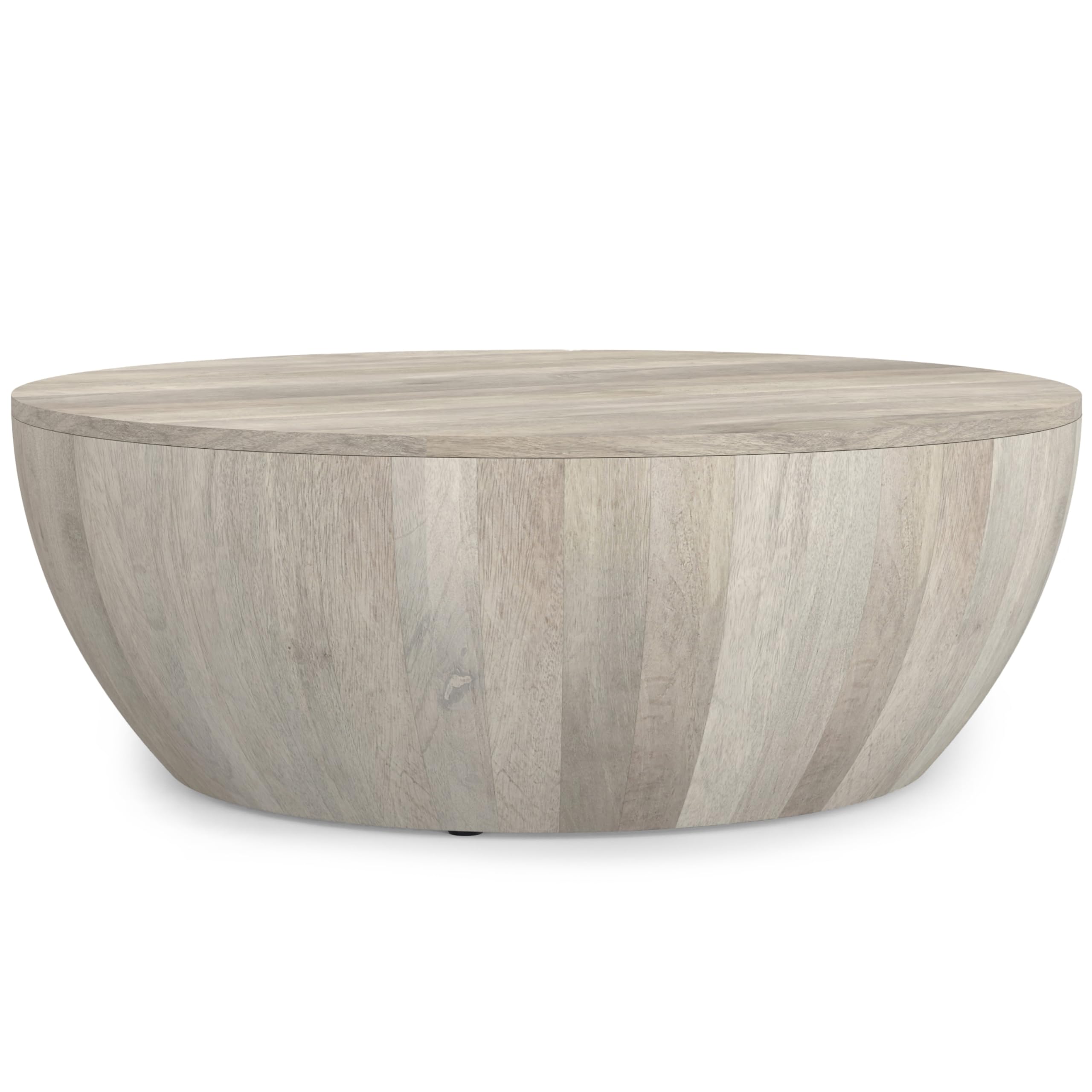 Elmbrook Solid Mango Wood 34 inch Wide Round Modern Urban Drum Coffee Table in White Wash