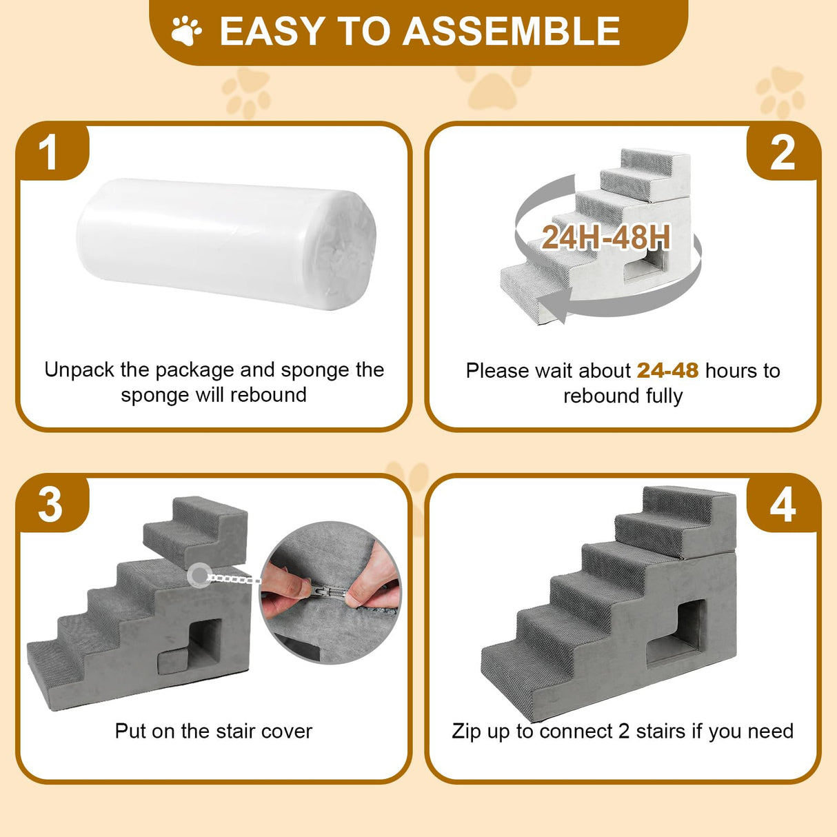 6-Step Dog Stairs for High Beds - 27" Height