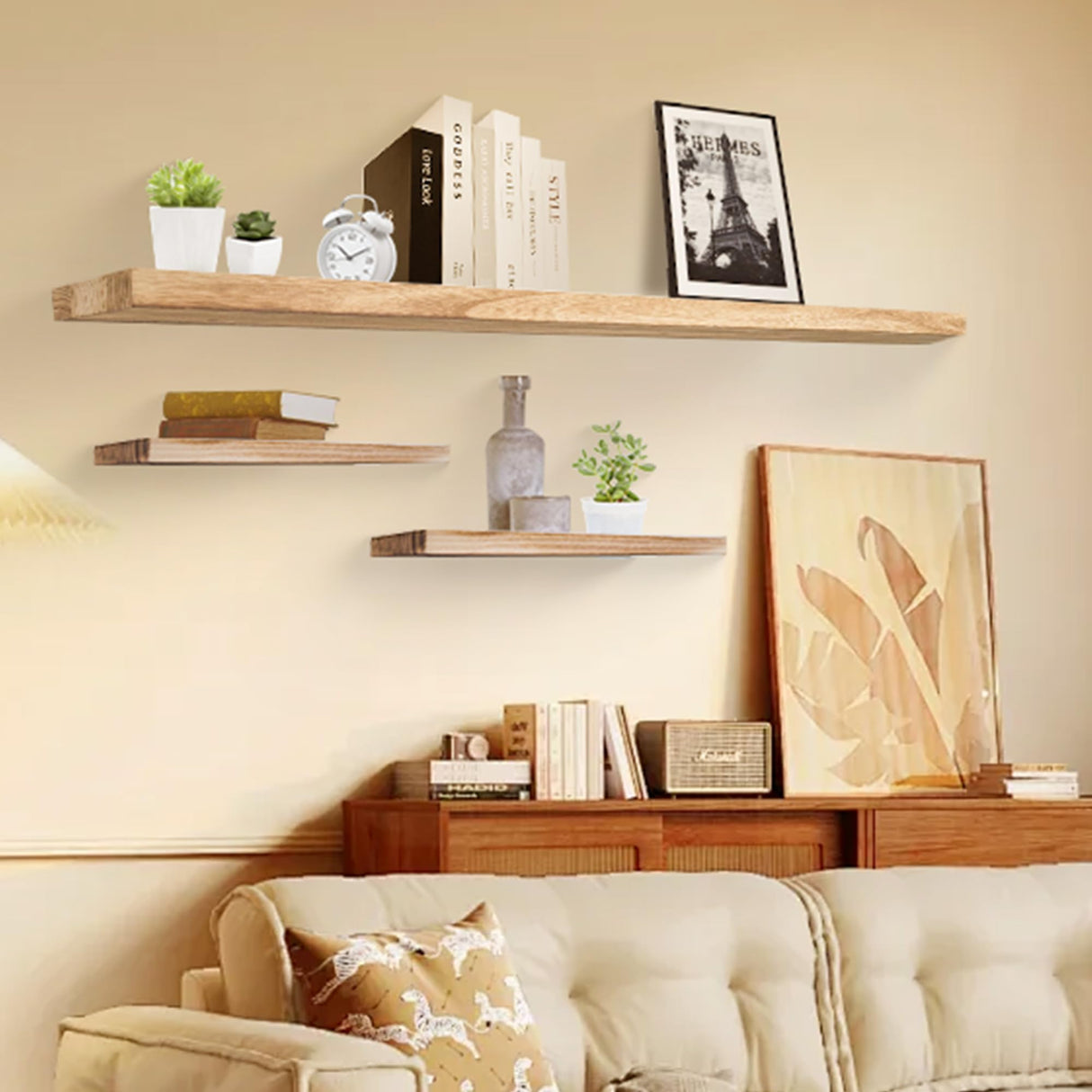 Shelves for Wall, Wood Wall Shelf for Bedroom/Bathroom/Living Room/Kitchen/Home Office Decor