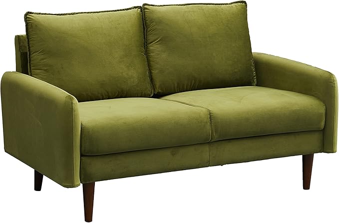 Velvet Loveseat Mid-Century Modern Sofa Tufted Couch with Wooden Legs for Living Room - Beige