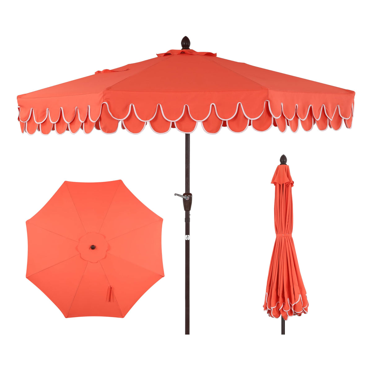 UMB1002A Tracy 9 ft. Classic MidCentury Scalloped Fringe Market Patio Umbrella