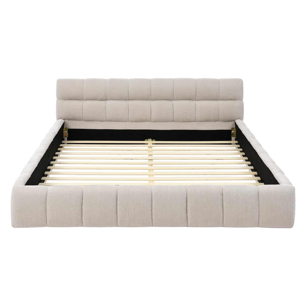 Queen Size Bed Frame, Chenille Upholstered Platform Bed
