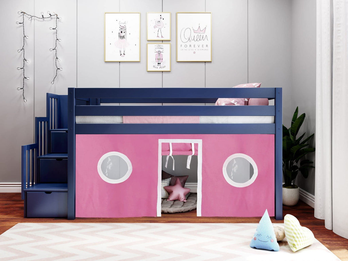 Contemporary Low Loft Twin Bed with a 3 Drawer Stairway