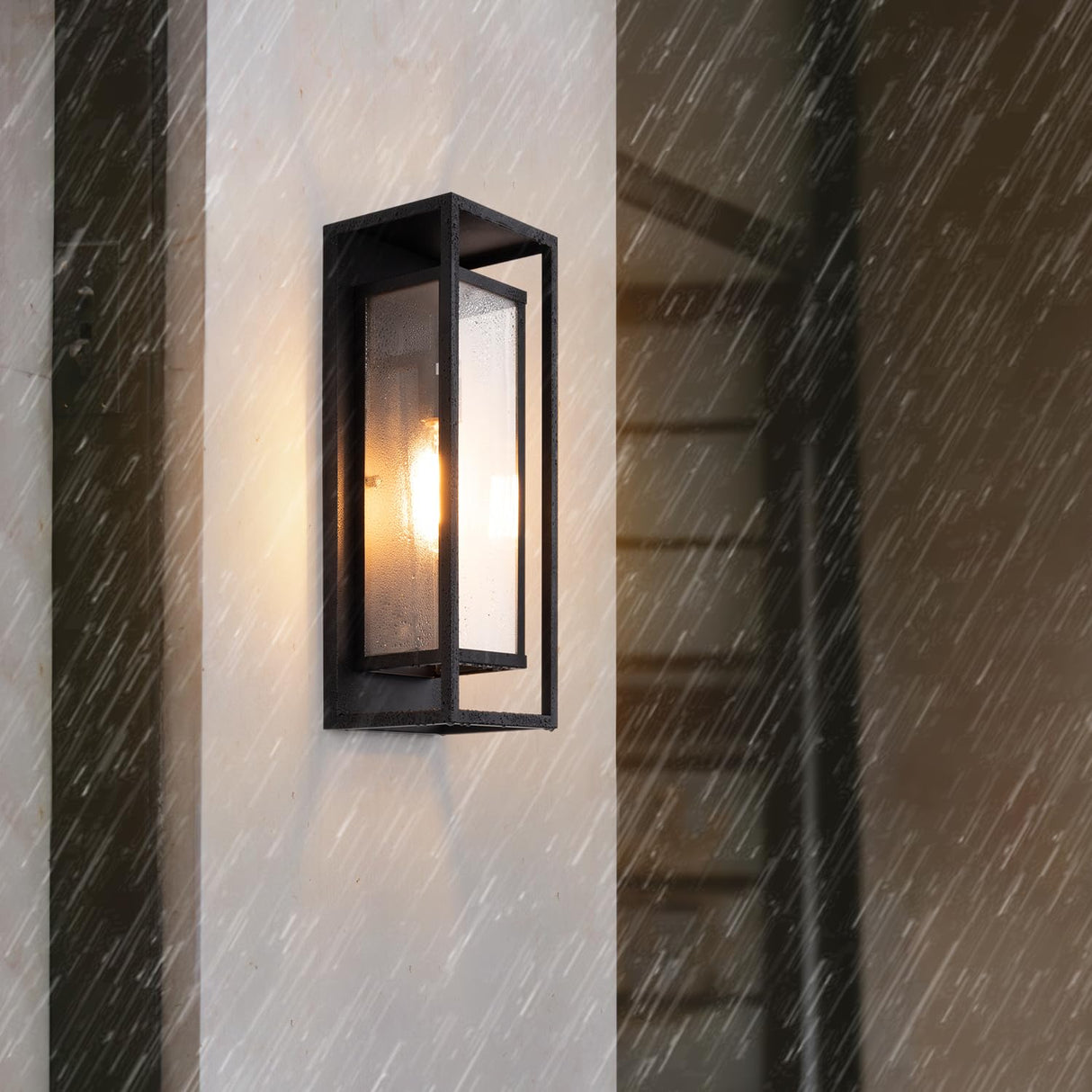 18" Classic Outdoor Wall Sconce 1 Light in Matte Black Rectangular Metal Frame and Clear