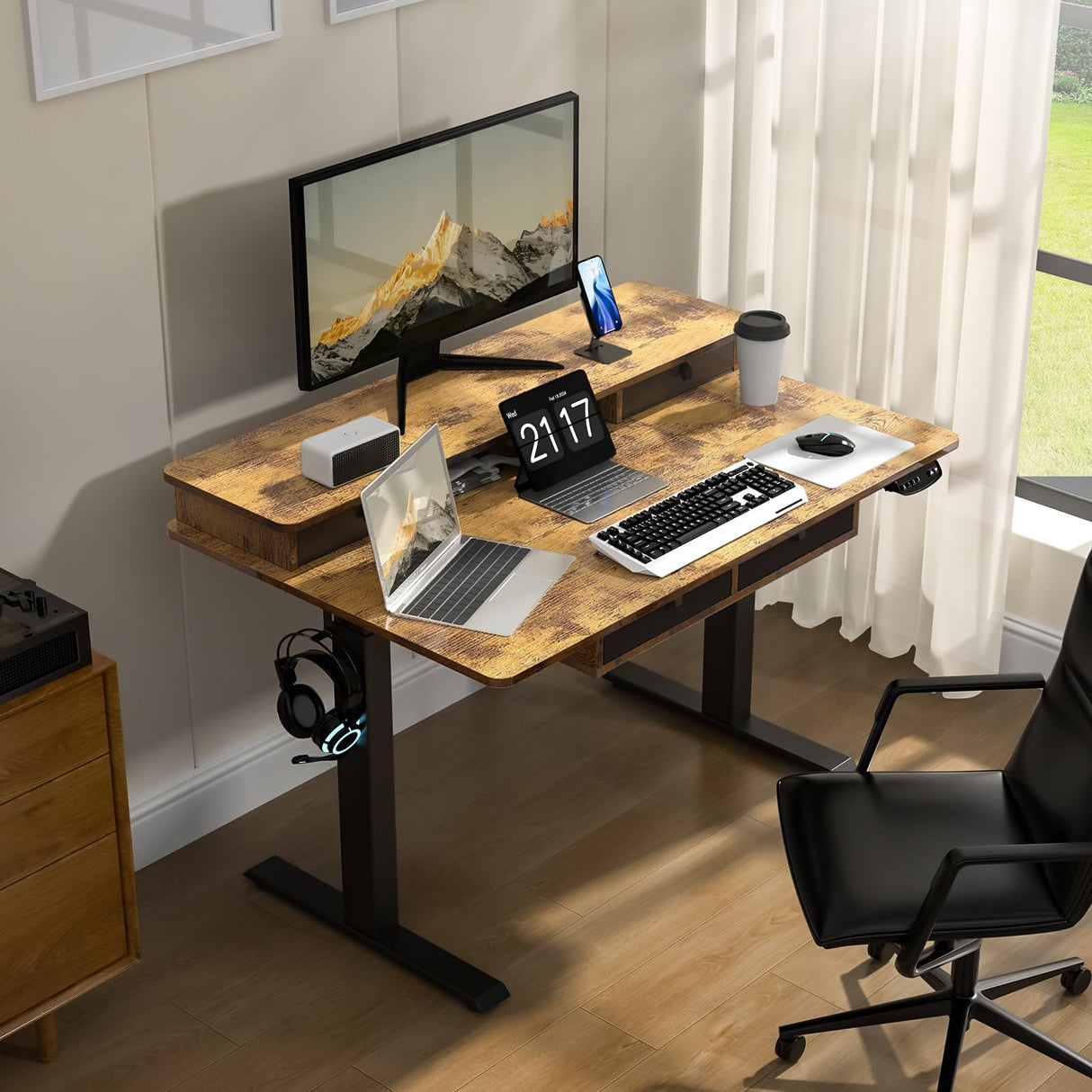 48 * 30 Inches Electric Standing Widened Desk Adjustable Height with 4 Drawers