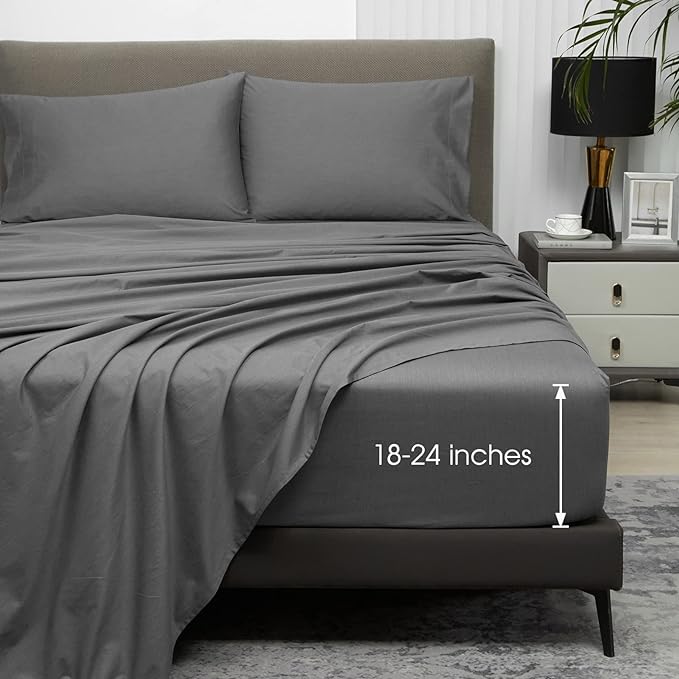Queen Sheet Sets Fits 18"-24" in Deep Mattress -100% Cotton Queen Sheet Set
