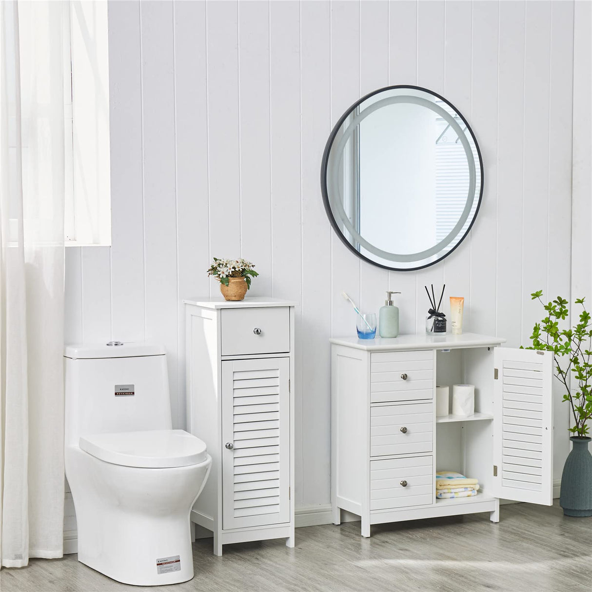 White Bathroom Storage Cabinet with 3 Drawers
