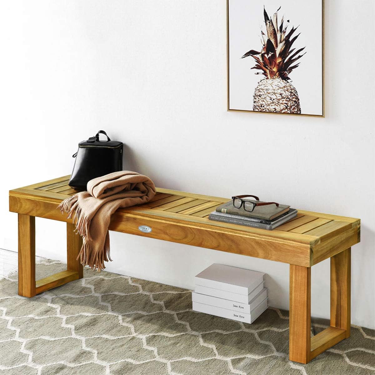 52 Inches Acacia Wood Outdoor Bench, Wood Bench
