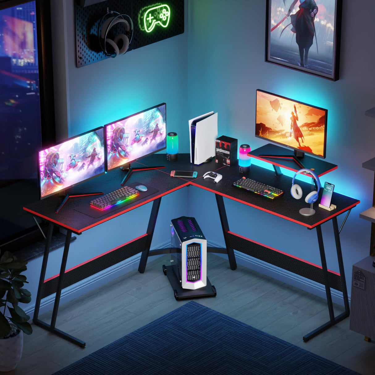 L Shaped 51 Inch Gaming Desk,Corner Computer Desk,PC Gaming Desk,Writing