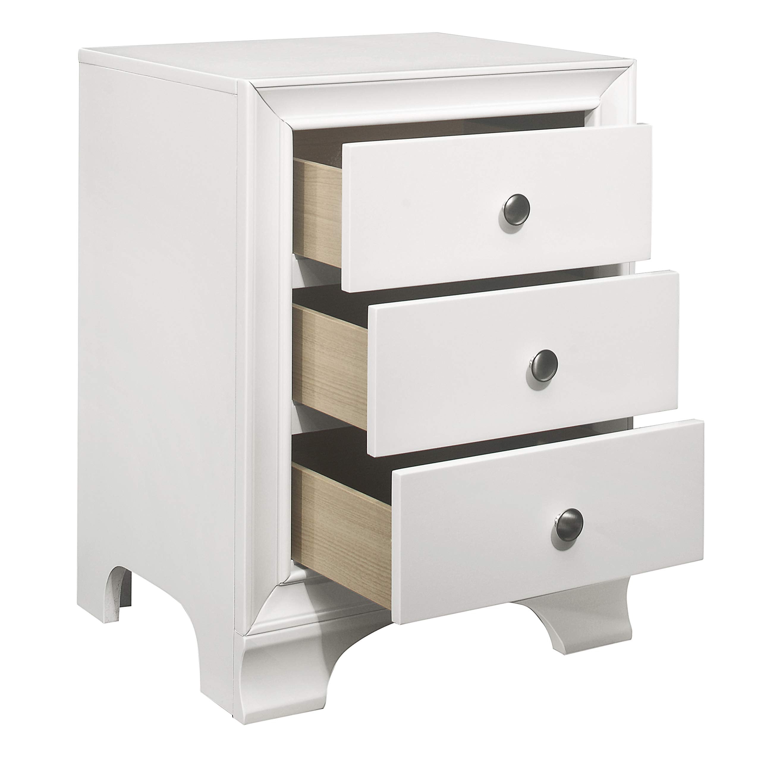 3-Drawer Nightstand, White