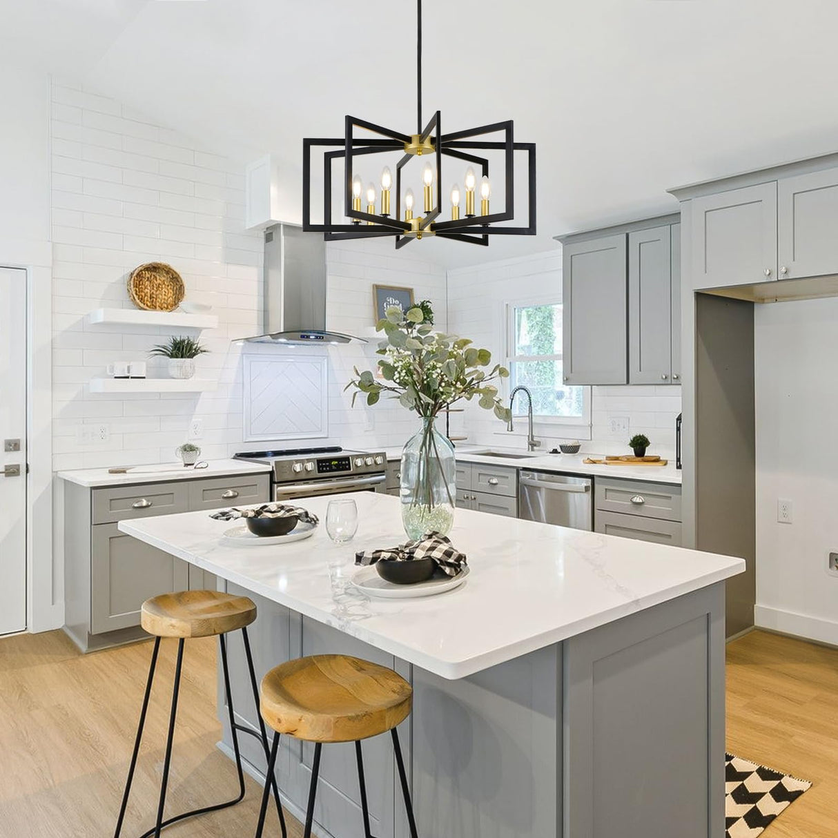 Black and Gold Chandelier, 8-Light Dining Kitchen Chandeliers Over Table