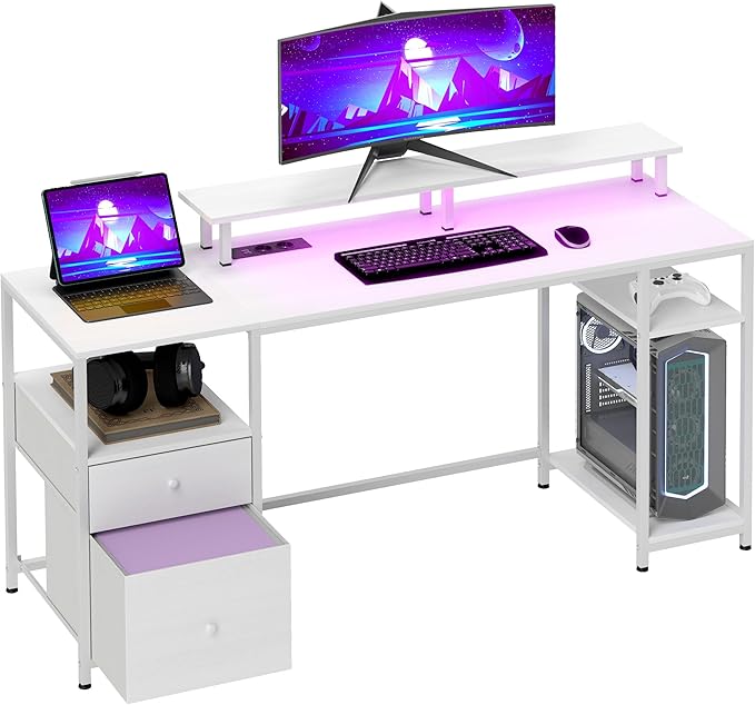 47" Computer Desk with Keyboard Tray and Storage Drawers, Home Office Workstation