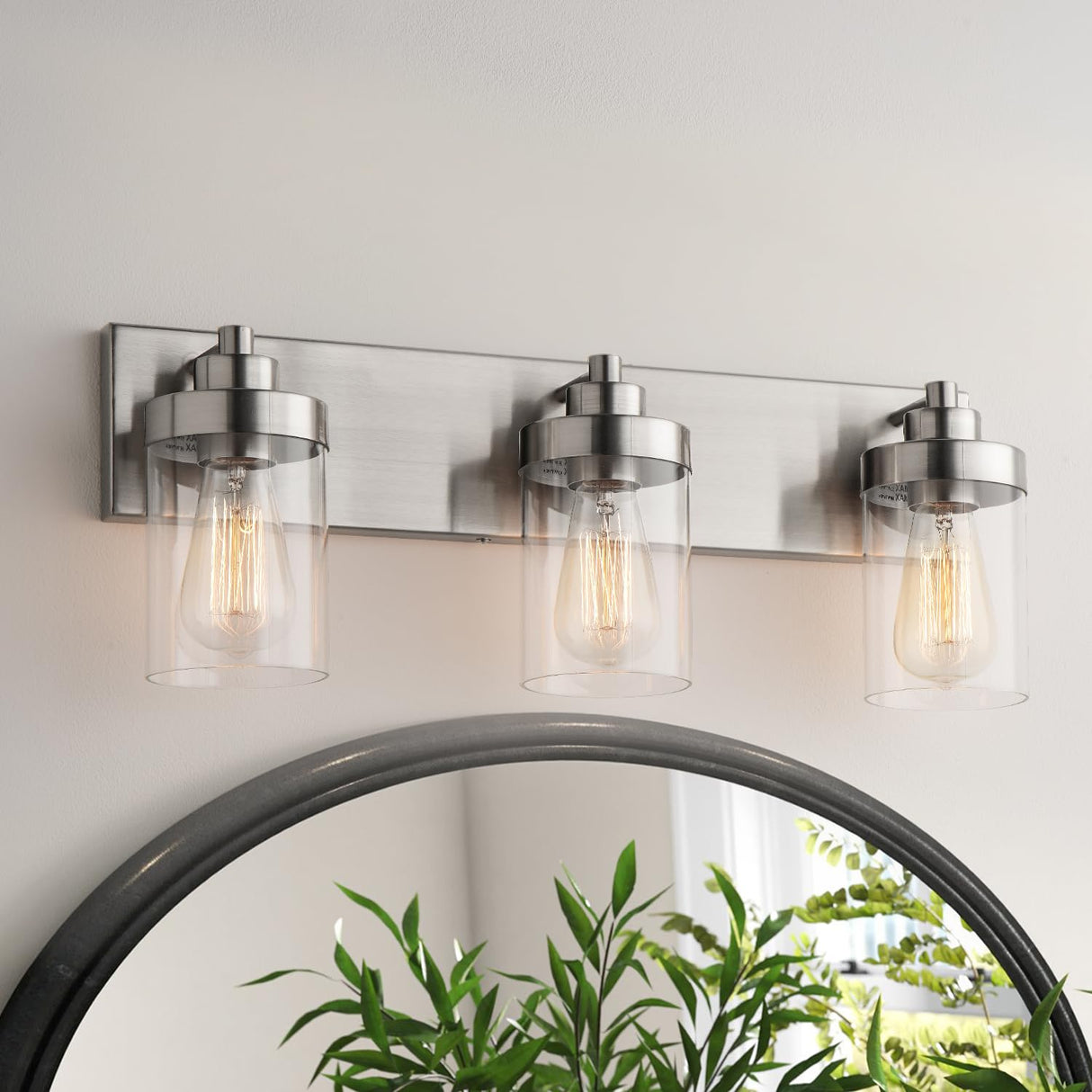 22" 3-Light Modern Bathroom Vanity Light with Clear Glass Shades Brushed Nickel Vanity Lighting