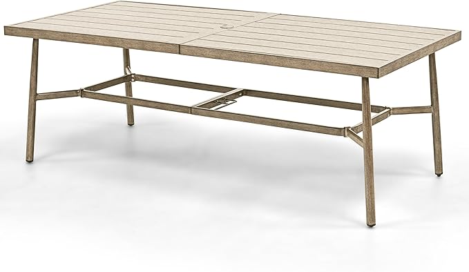 Large Rectangle Outdoor Dining Table for 8 with Umbrella Hole