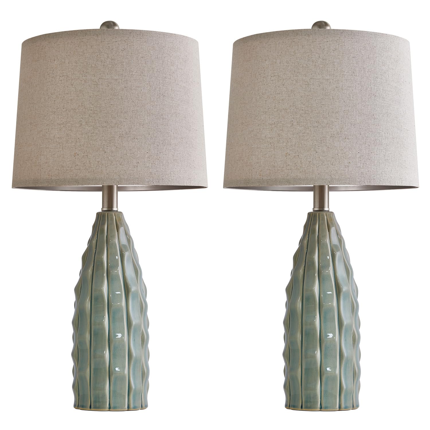 23.75" Modern Green Ceramic Lamps Set of 2 for Living Room Study Room Office Dorm