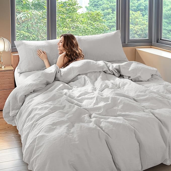 100% Linen Queen Duvet Cover Set, Luxury Pure Natural French Flax Linen Duvet Cover