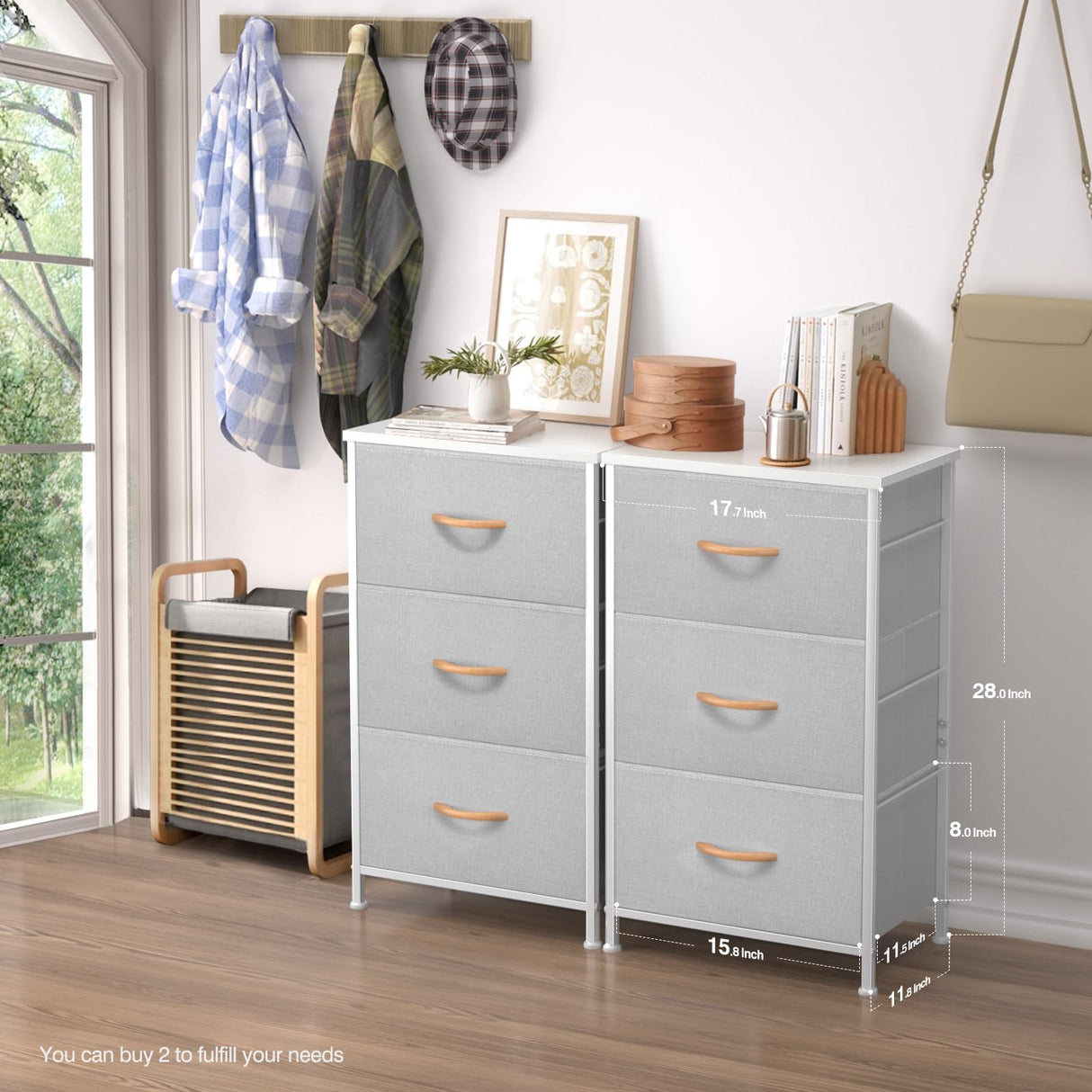 Dresser for Bedroom, 3 Chest of Drawers, Fabric Nightstand