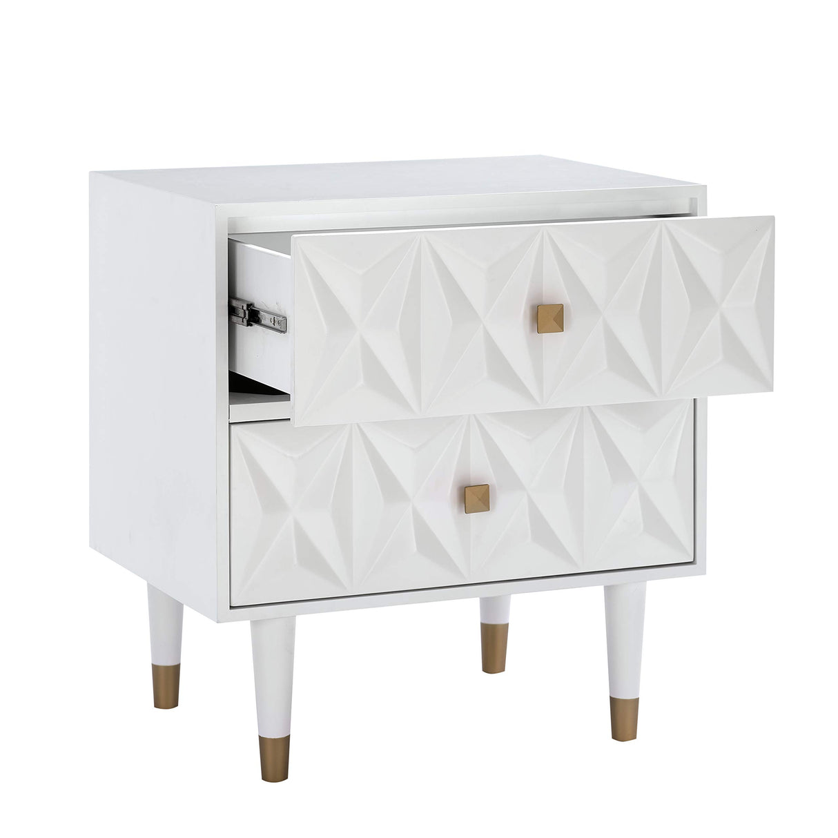 Sheerah Two Drawer Geo Texture White Nightstand