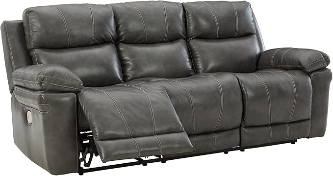 Edmar Leather Power Recliner with Adjustable Headrest, Gray