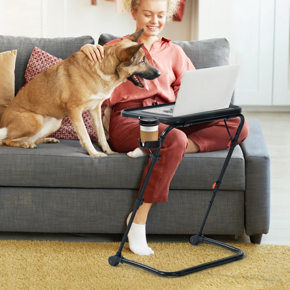 FurnitureR Adjustable Folding TV Tray Table