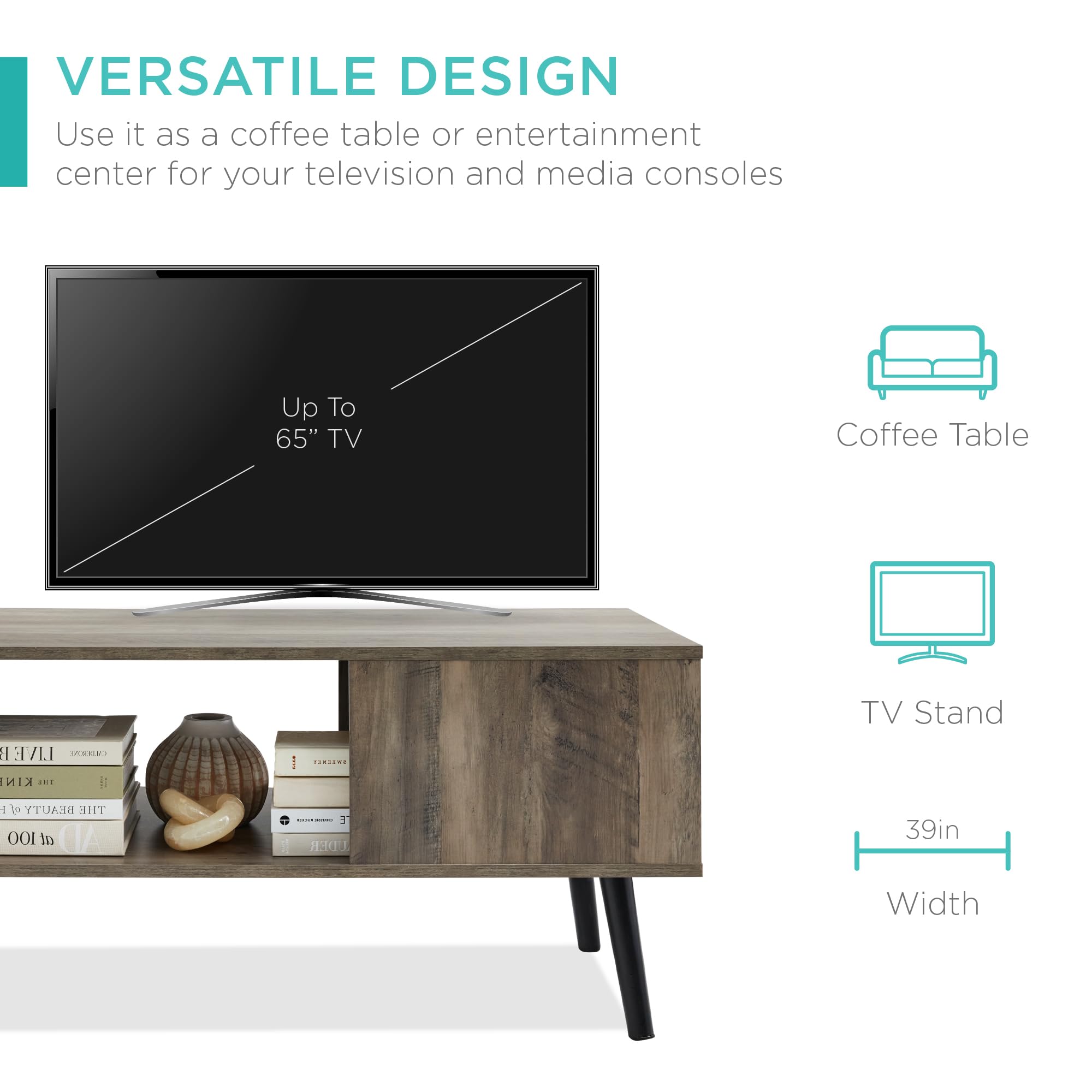 Wooden Mid-Century Modern Coffee Table, Accent Furniture for Living Room, Indoor