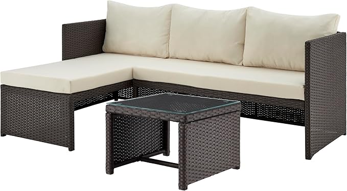 Menton 3-Piece Patio Furniture Set | Chair Lounge and 2-Seater Sofa with Coffee Table