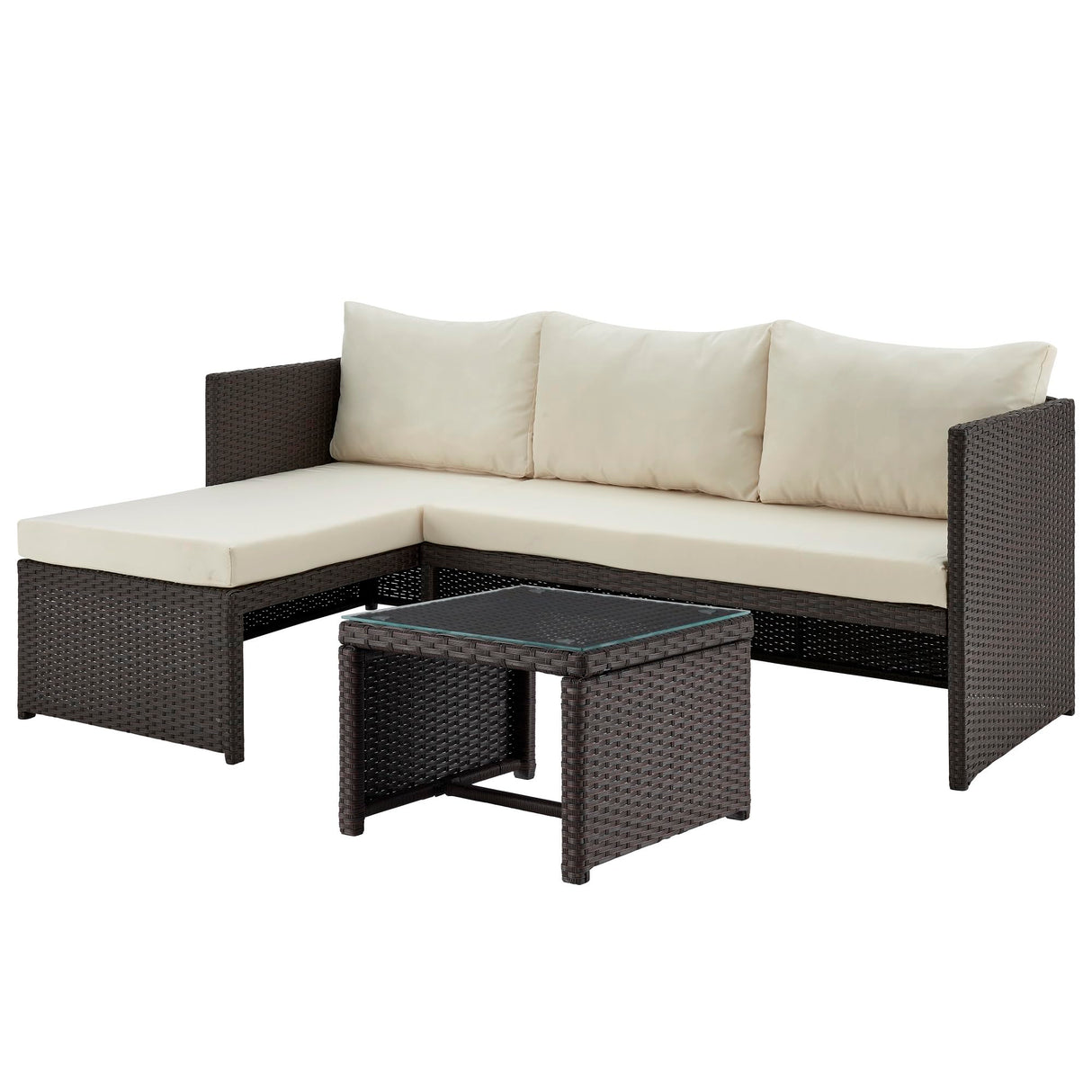 Menton 3-Piece Patio Furniture Set | Chair Lounge and 2-Seater Sofa with Coffee Table
