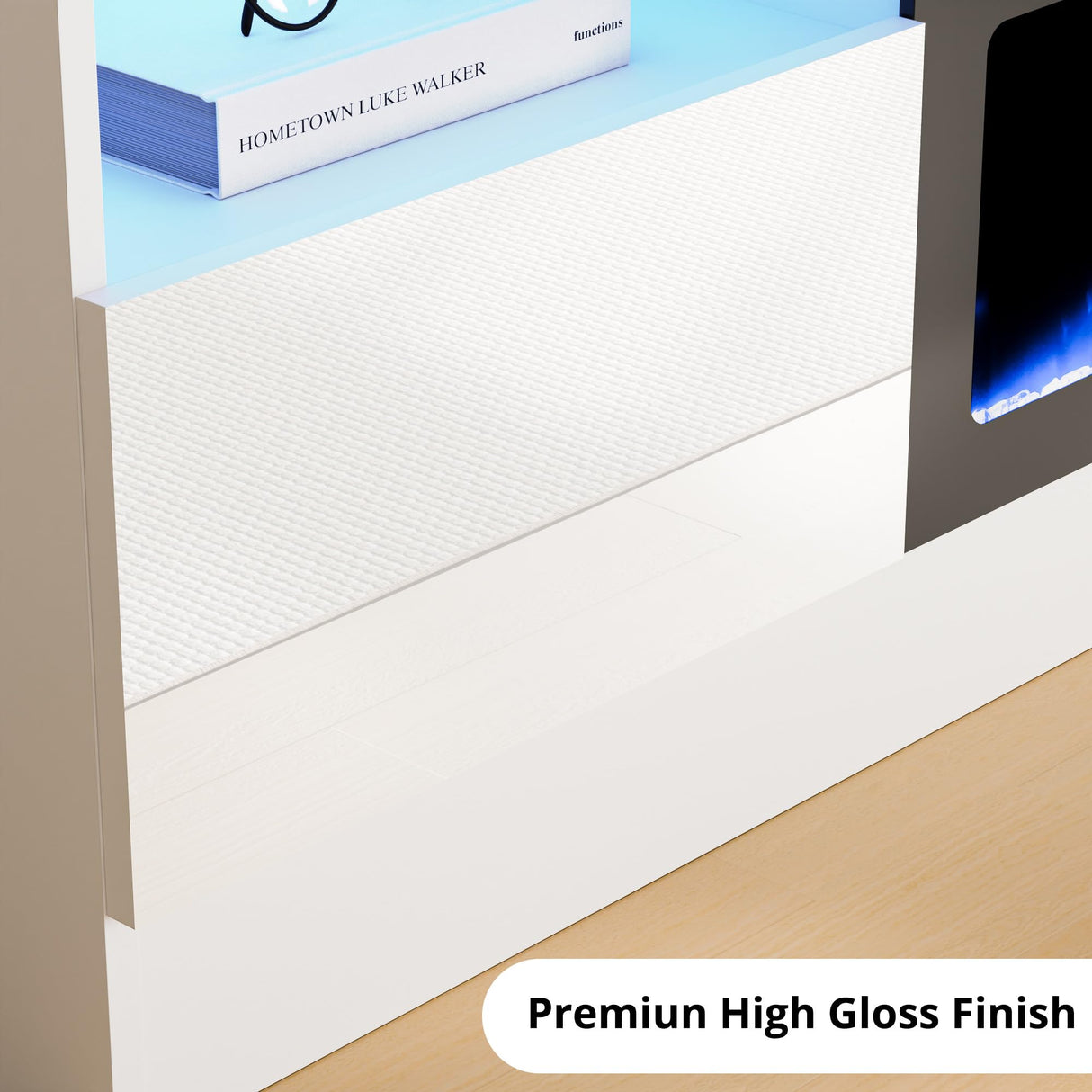 LED High Gloss TV Stand with Electric Fireplace - White